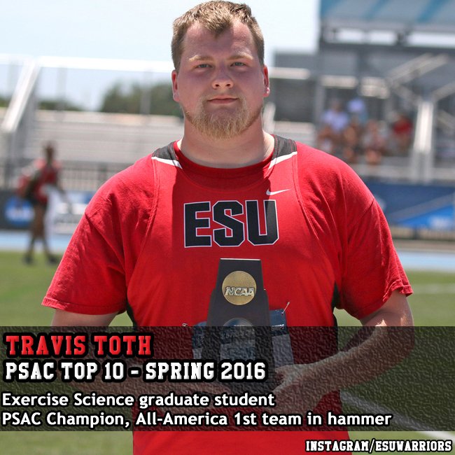 ESUWarriors's tweet photo. MT&amp;F: Travis Toth named to PSAC Spring Top 10, repeating selection from winter list.  https://t.co/jzYi5Qc8wE https://t.co/uMzQ0iyQc2