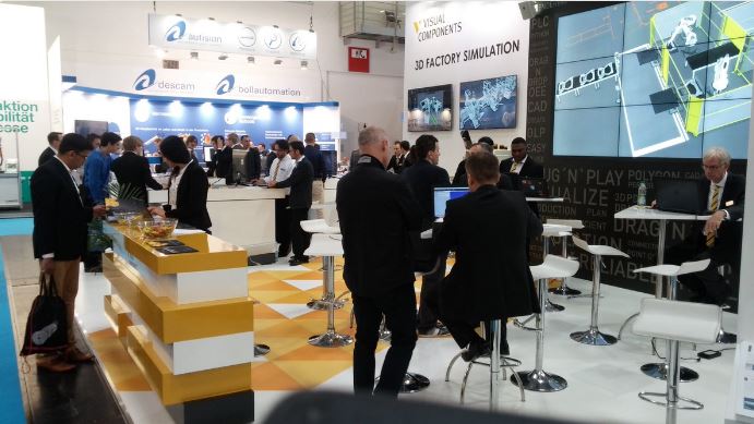 VisComp1's tweet image. It's party time in #Automatica2016 #visualcomponents live demo of its new 3D simulation software, join us now!