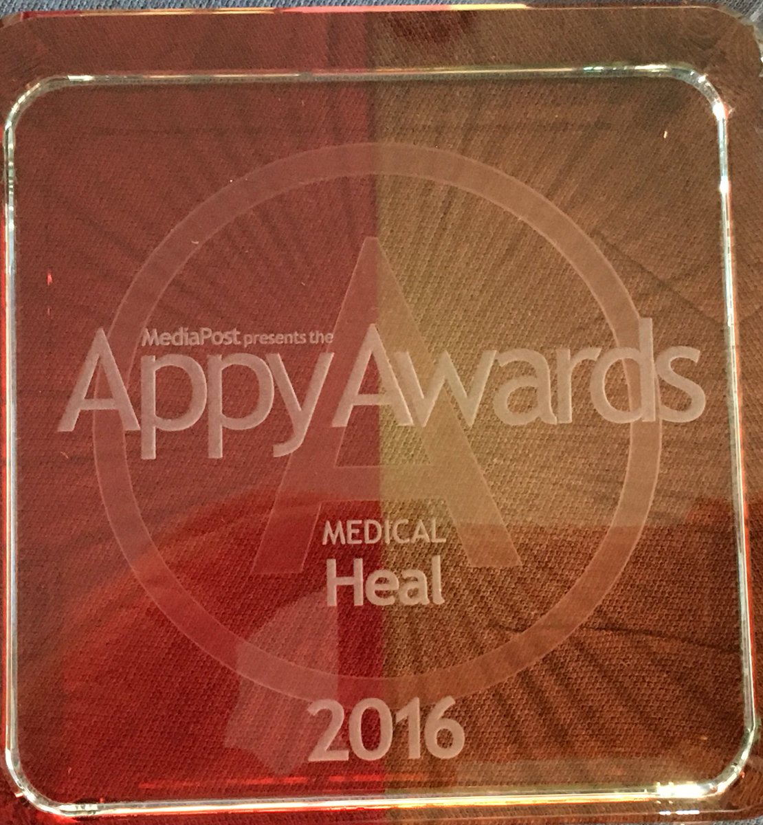 Wow! @HealApp trophy for @MediaPost @AppyAwards for best Medical App @DrReneeDua