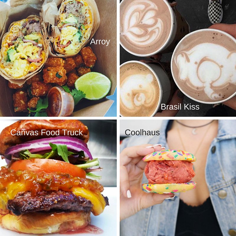 <a href="/BrasilKiss/">Brasil Kiss</a> #Coffee
<a href="/ARROYFOODS/">ARROYFOODS</a> #Thai Fusion
<a href="/CanvasFoodsLA/">Canvas Food Truck</a> #Burgers
<a href="/CoolhausLA/">Coolhaus LA</a> #IceCream
➡ goo.gl/UgMSQJ