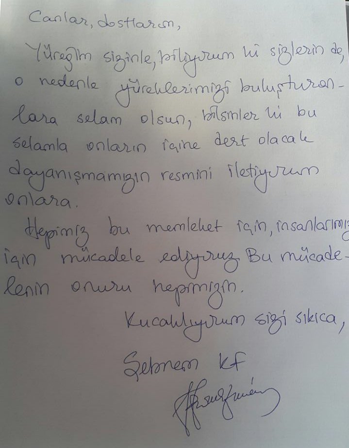 Yüreğimiz Şebnem'le bir. #Barışiçin #Özgürlük için mücadelemiz, dayanışmamız da bir!
#ŞebnemKorurFincancıTecritte