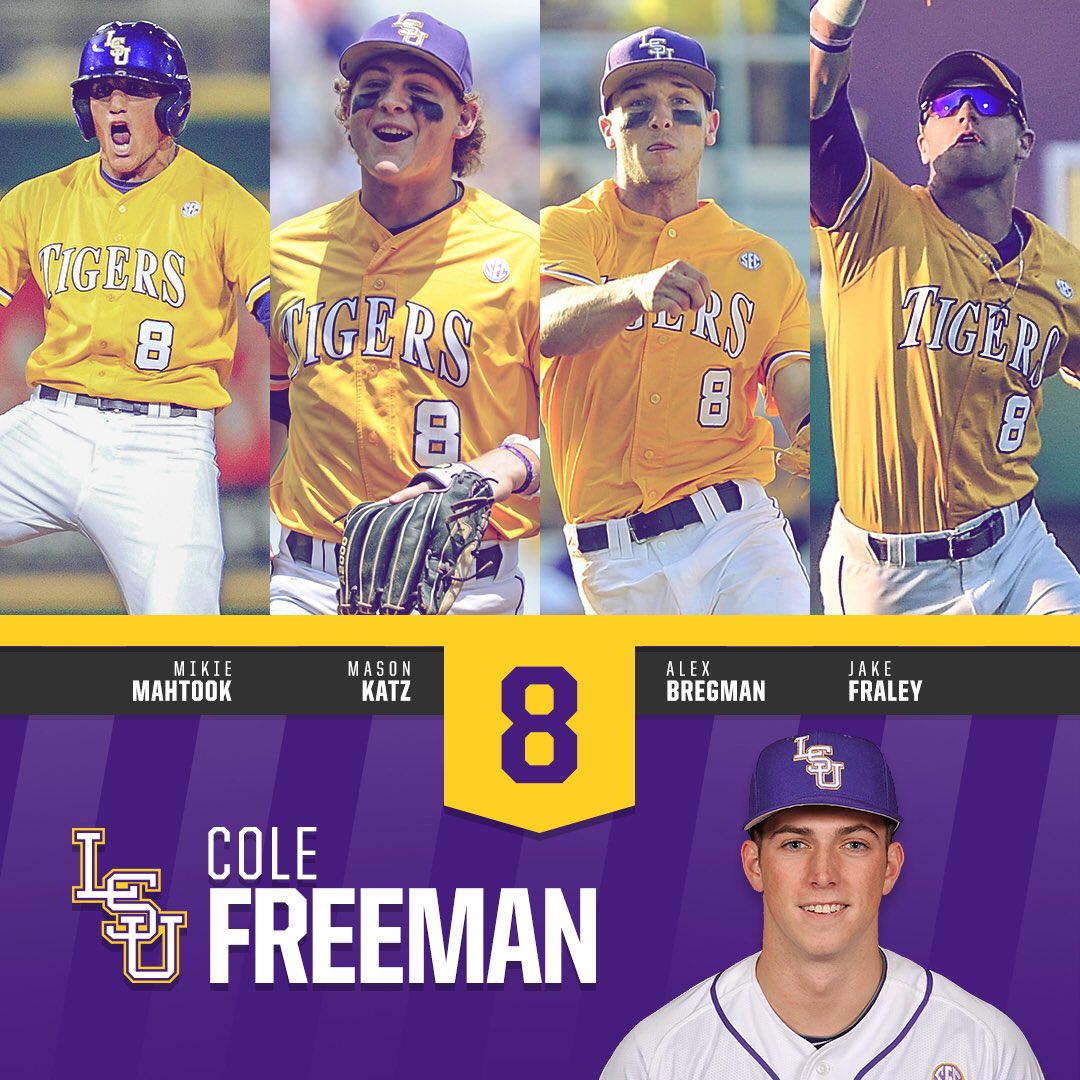 LSUbaseball's tweet photo. Congratulations to Cole Freeman on being chosen to wear No. 8 for the Tigers next year! https://t.co/k2X1lTzBxa