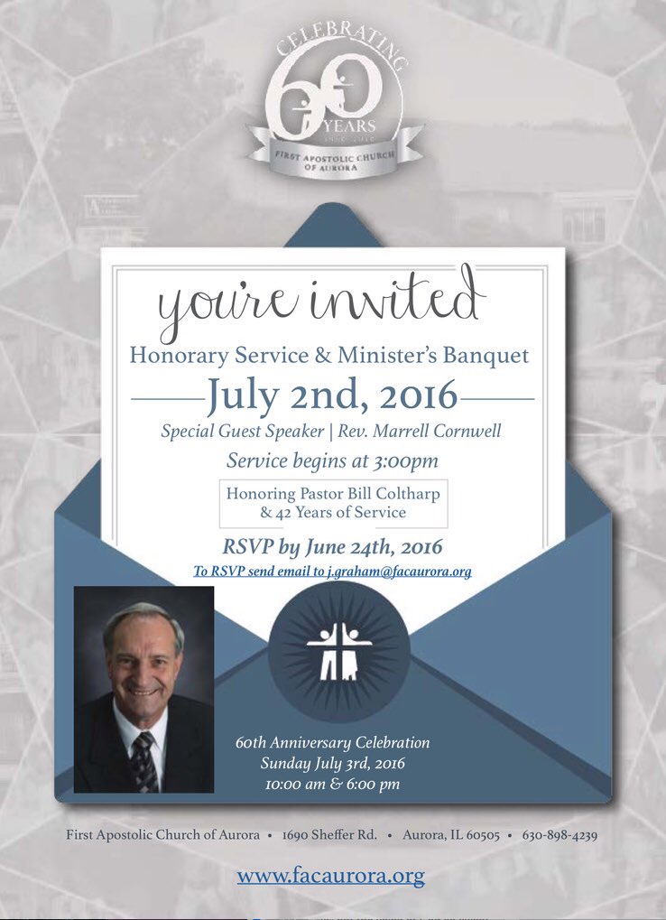 Please join us as we celebrate 42 years of pastoral ministry of Pastor Bill Coltharp.