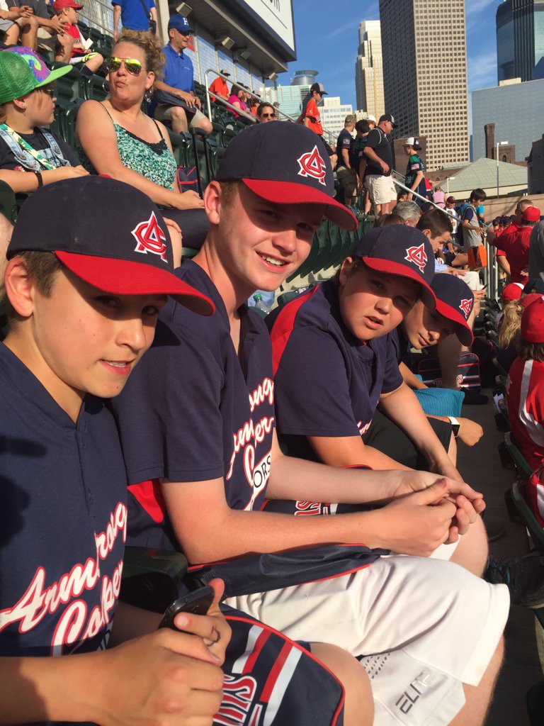 The @acybanews Raptors 13U-A squad at @Twins game after Walk of Champions around the field. Very cool event!