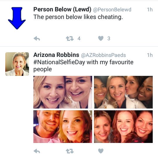 I'm sorry but this... <a href="/AZRobbinsPaeds/">Arizona Robbins</a>
