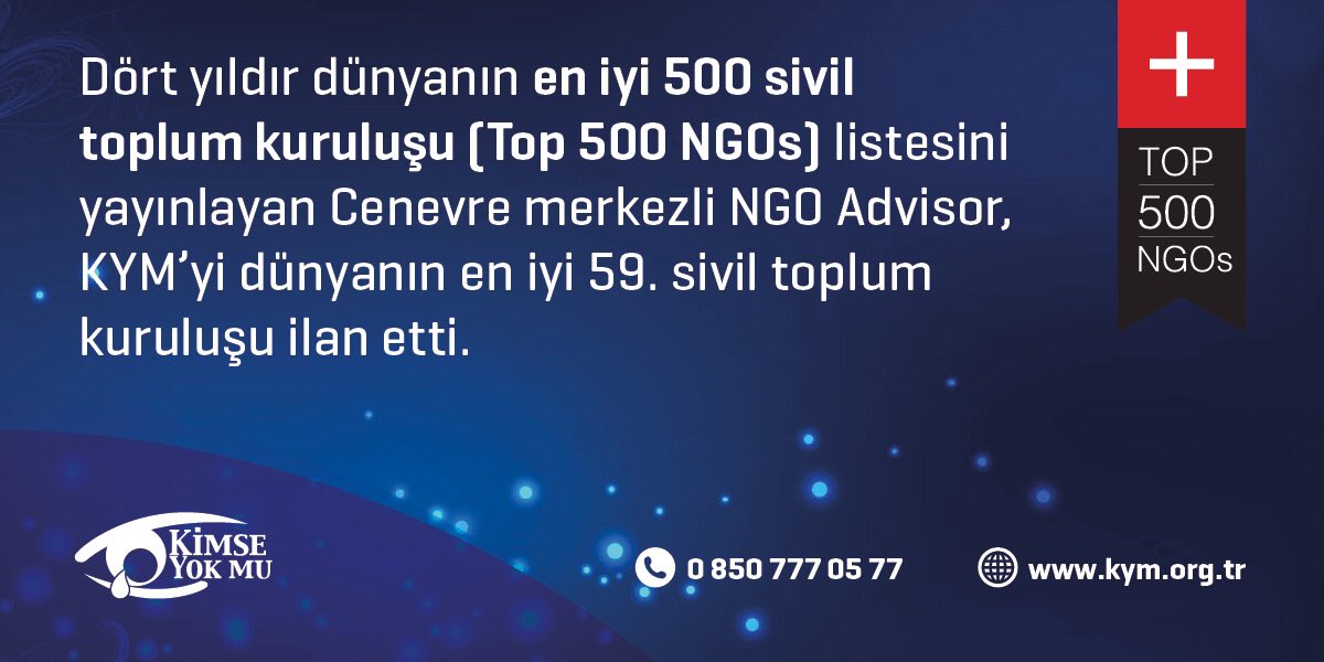 kimseyokmu_'s tweet image. Cenevre merkezli NGO Advisor, Kimse Yok Mu’yu dünyanın en iyi 59. sivil toplum kuruluşu ilan etti.