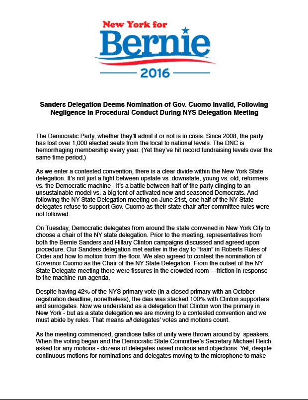 NomikiKonst's tweet photo. The statement from the NYS @BernieSanders Delegation after today's @nydems meeting: https://t.co/DCnY6EKrjb