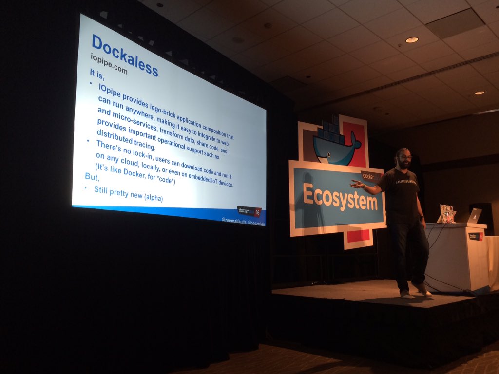 sonjahall's tweet photo. Diving into the live demo... "This is where the serverless world is headed!" @normalfaults @BoozAllen #DockerCon https://t.co/jLayQiSzLE