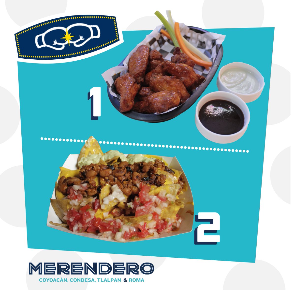 Merendero_mx's tweet photo. ¡Duelo de #Entradas! 💙 Alitas #SandyOlson vs Nachos #FreddyMyLove ¿Cuál se te antoja más en esta tarde lluviosa? https://t.co/RwlMIfEcme