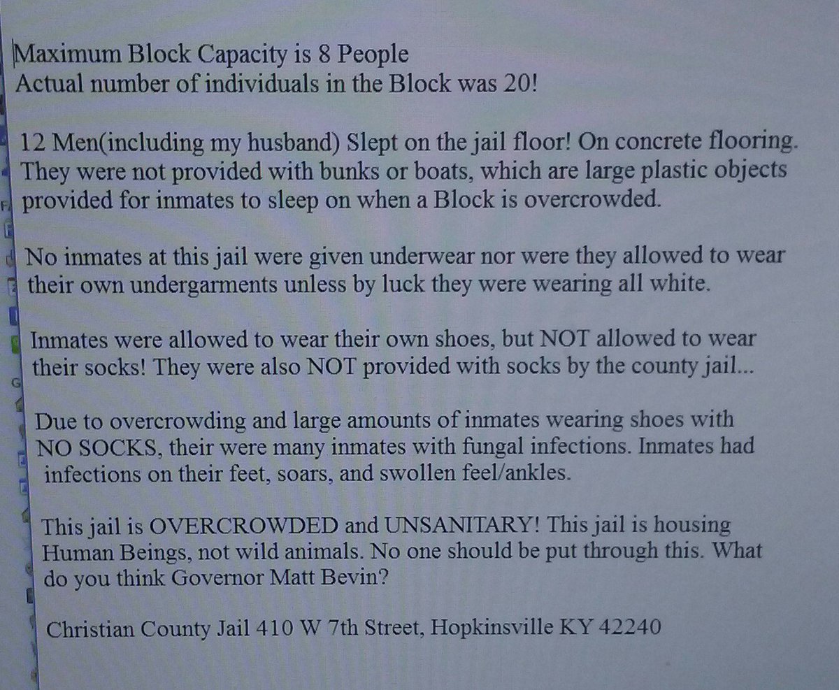 PBC_Lyfe727's tweet photo. @GovMattBevin is this appropriate conditions for inmates in a county jail in your area that you govern sir? https://t.co/Okiro3saUU