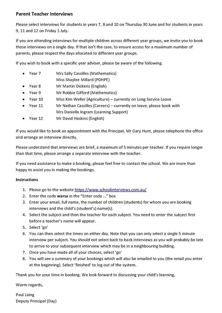 Parent Teacher Interviews