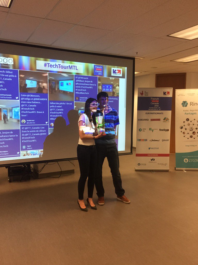FTT_America's tweet photo. Bravo à @CBiencom et Marie pour leur victoire au pitch contest de MTL #FrenchTech #TechTourMTL https://t.co/HzEkWzB6mT