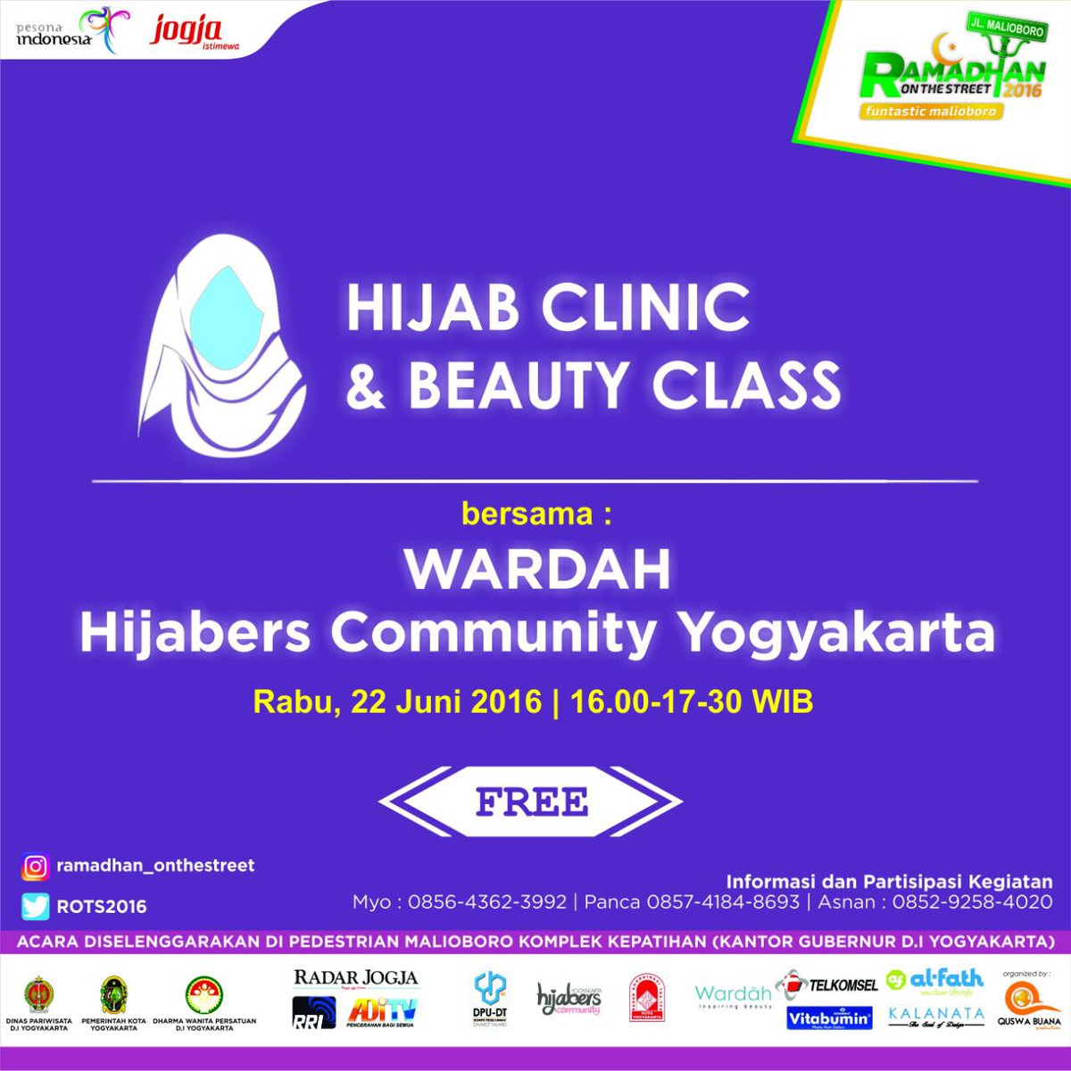 Hijab Clinic &amp; Beauty Class with <a href="/wardahbeauty/">Wardah Beauty Official</a> | 22 Juni jam 16.00-17.30 di Komplek Kepatihan Malioboro | Free