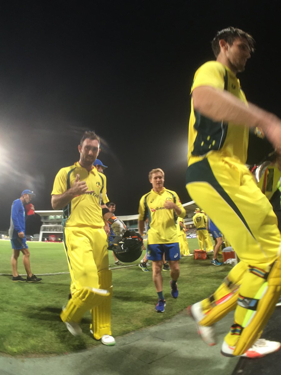 cricketcomau's tweet photo. Maxi is back! A blistering 46* from 26 balls helps send the Aussies through to the #TriNations final! #WIvAUS https://t.co/2cj8sWGK5G