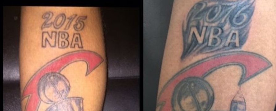 BIGPLAYcle's tweet photo. This guy can thank LBJ's block and Kyrie's three!!! #GoCavs #TattedUp https://t.co/6sSPFXJOIN