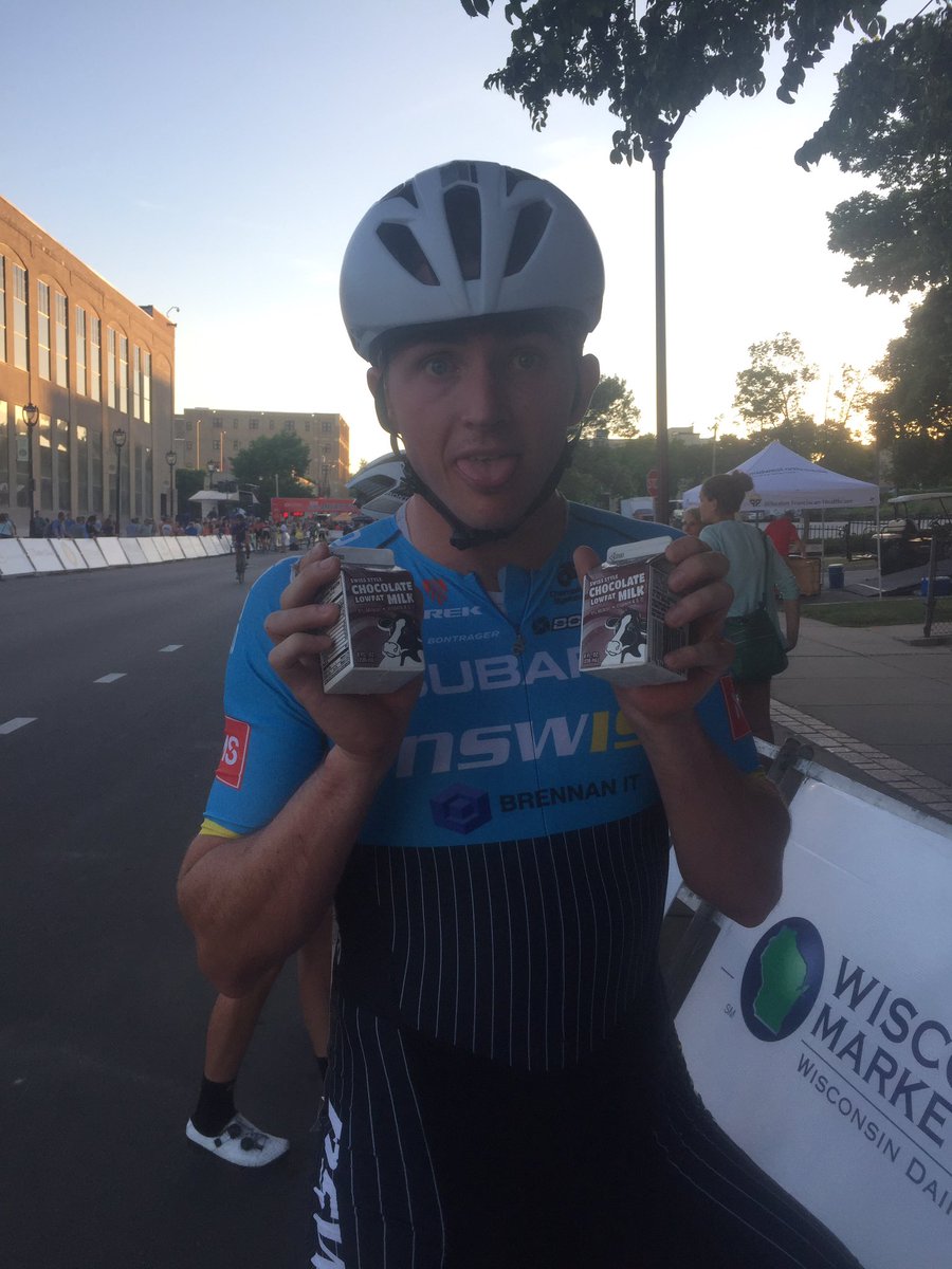 NSWIScycling's tweet photo. @jacksonlaw celebrating with chocolate milk! #ToAD16 https://t.co/lGFVorrV6o