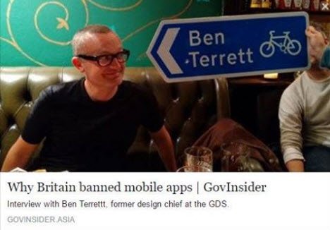 Interview with Ben Terrett, former design chief at GDS on why Britain banned #mobileapps. ow.ly/XkOV301sWg0