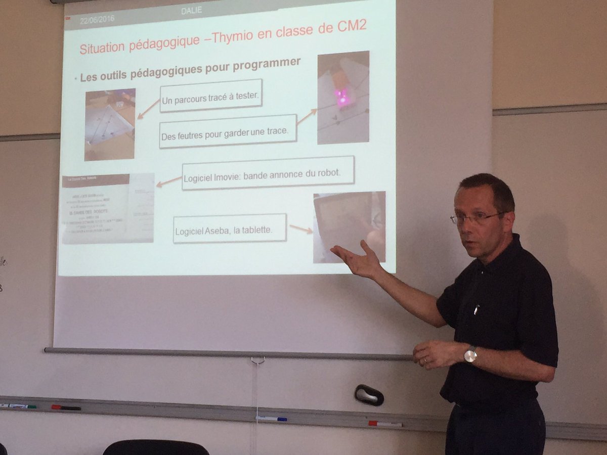 fvillemo's tweet photo. #RoboEduc16 journée ANR #DALIE approche comparative scénarios #thymio Michel Spach https://t.co/9PHQEIVpGY https://t.co/QvSVk16Fy3
