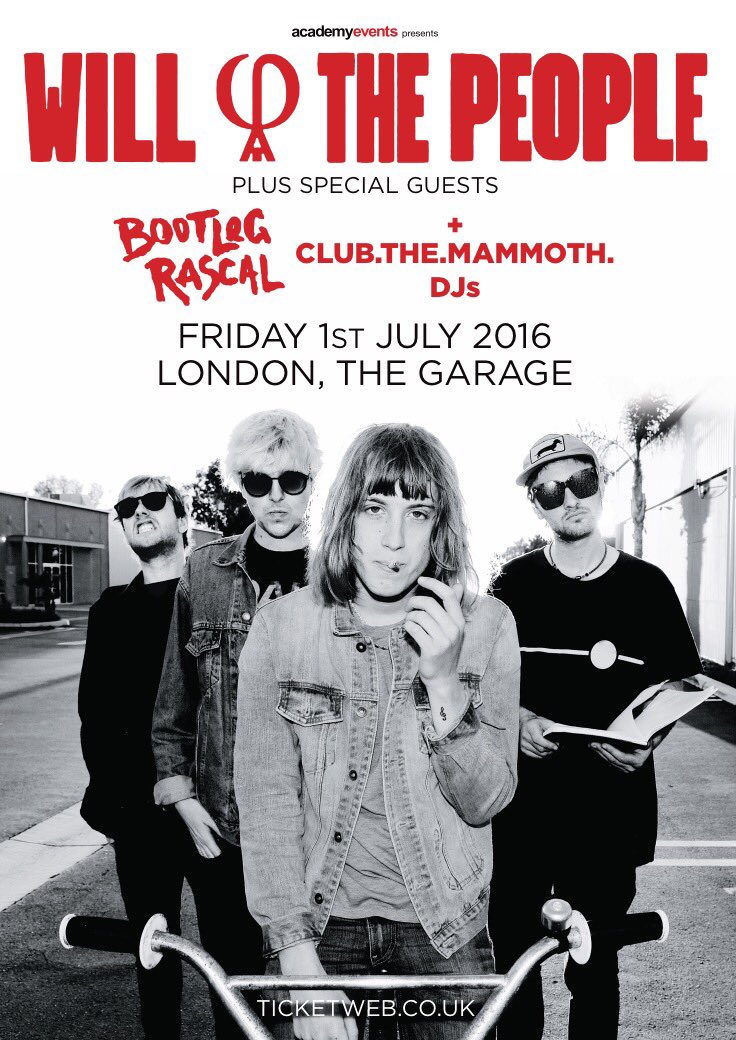 <a href="/watpmusic/">Will And The People</a> and <a href="/bootlegrascal/">Bootleg Rascal</a> join us <a href="/TheGarageHQ/">The Garage</a> Friday 1st July. Get tickets <a href="/TicketWebUK/">TicketWeb UK 🤘</a> ticketweb.co.uk/event/will-the…