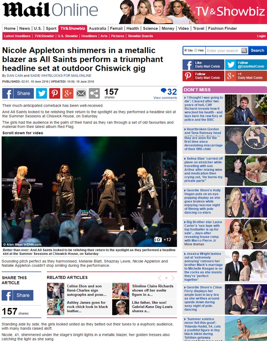 ThinkersPR's tweet photo. Feature: Daily Mail Online. 
Take us back to Saturday's @SummerSessionUK with @AllSaintsOffic. https://t.co/8uZQlj0bte