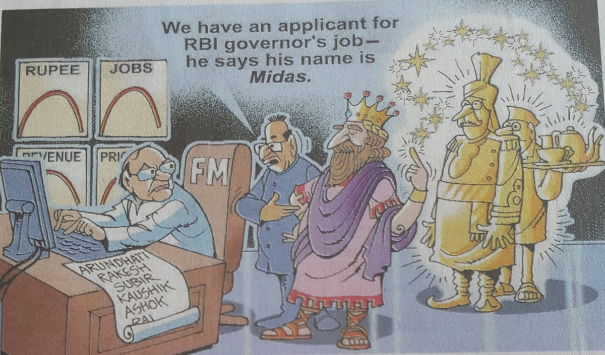 INCMaharashtra's tweet photo. #TOI Cartoon suggests that after #R3Exit , only a Midas can save India & @narendramodi Govt from economy blues. https://t.co/gENGtXaKgb
