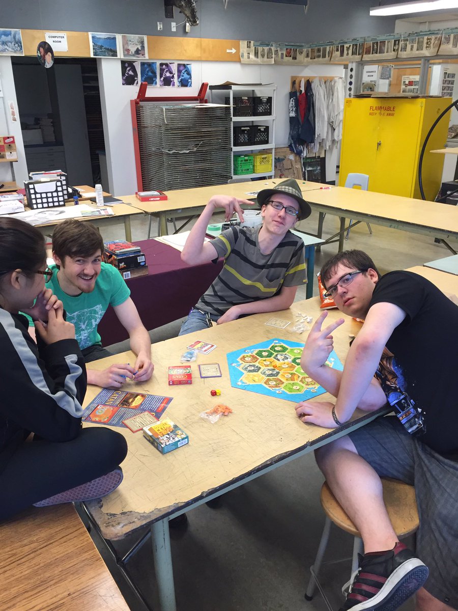 Cory_McRae's tweet photo. The hardcore 4 that stayed until the bitter end for an awesome game of Settlers of Catan. https://t.co/u9Hr16Rh6G