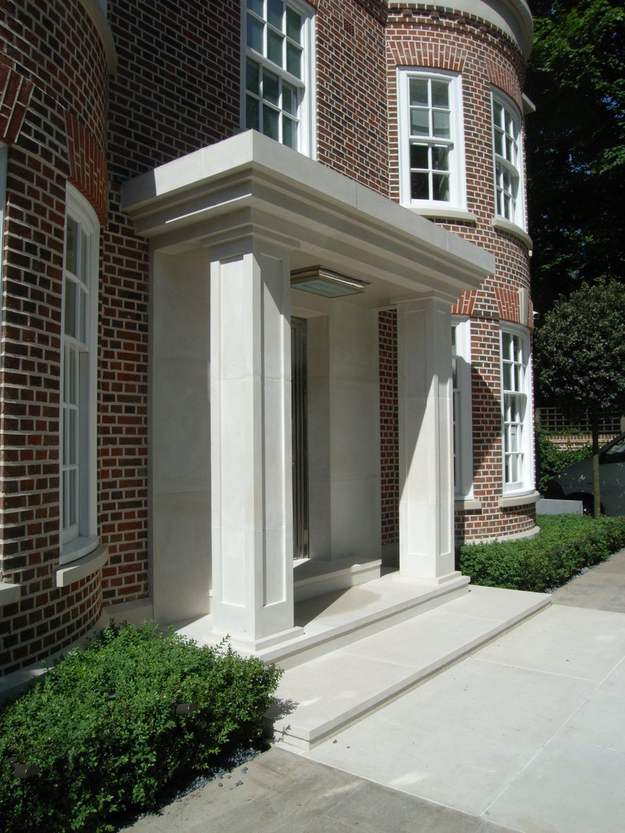 KeyStonework's tweet image. Bespoke Wet-Cast Portland Portico for private house in NW1 London, including square edged treads and infill paving.