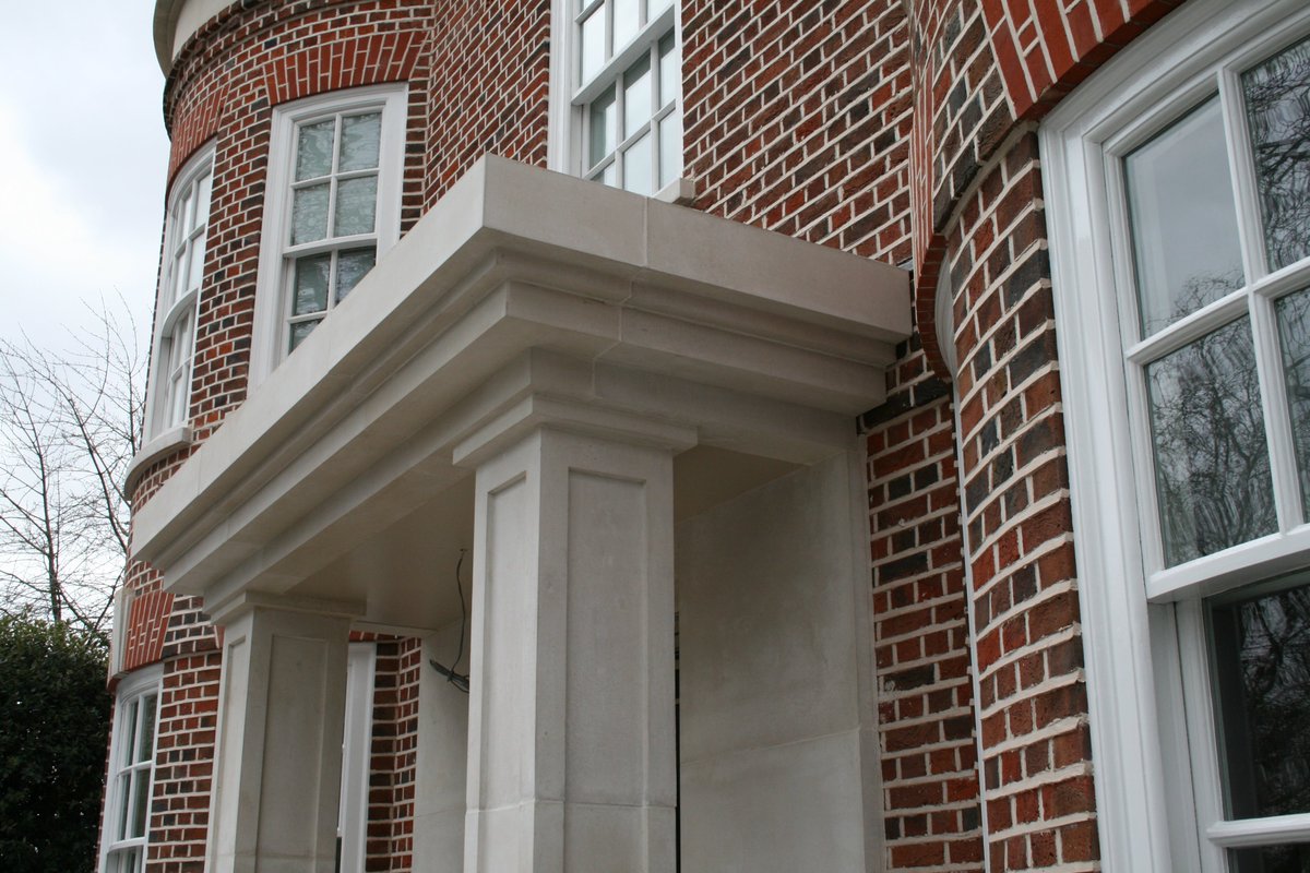KeyStonework's tweet image. Bespoke Wet-Cast Portland Portico for private house in NW1 London, including square edged treads and infill paving.
