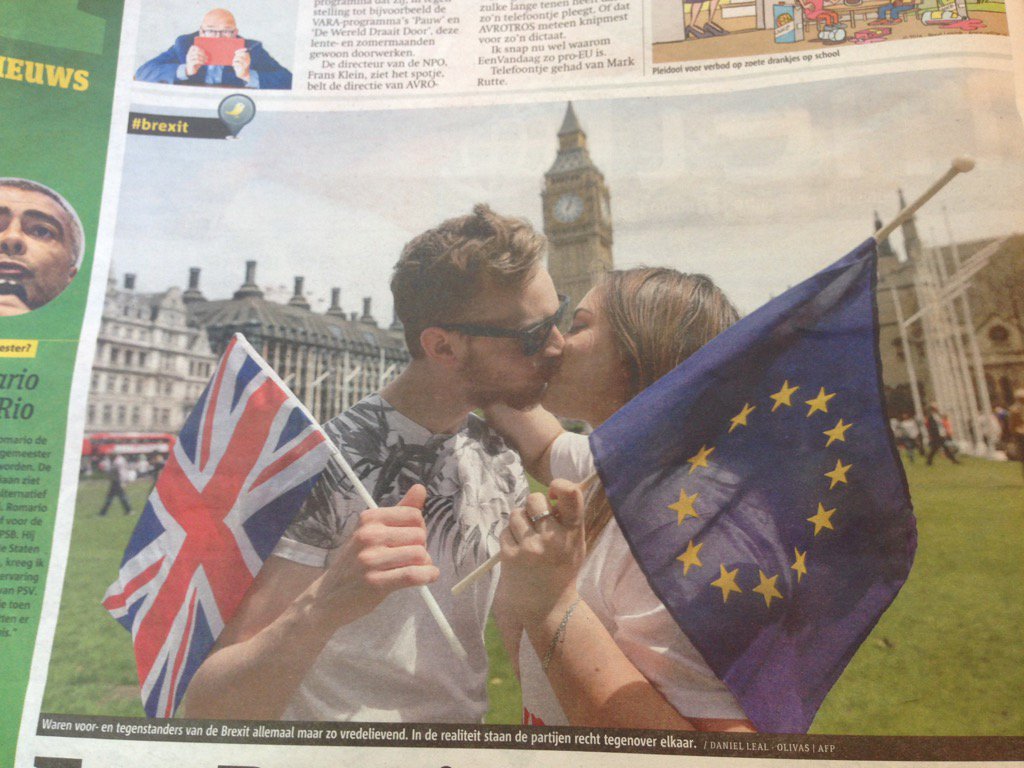 Working in NL today &amp; Just found lovely #hugabrit photo in free paper left on a Dutch train <a href="/pleasedontgouk/">PleaseDontGoUK</a>