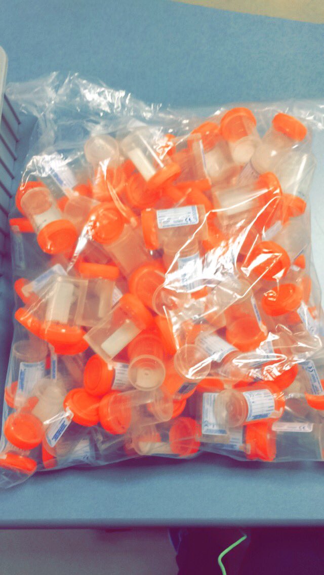 Kats_Meow13's tweet photo. When you mess up the medical supply order, you end up with about 57 more urine sample containers than you needed😂 https://t.co/zRsaGY6WzA