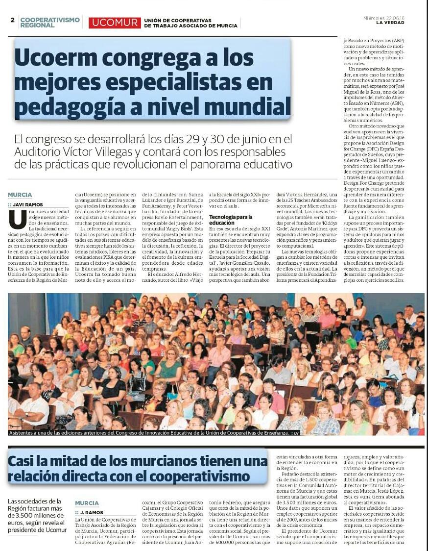 ucoerm's tweet photo. En páginas de @laverdad_es, el III Congreso sobre Innovación Educativa que celebraremos 29 y 30 de junio #Murcia https://t.co/HFTNSqk4U2