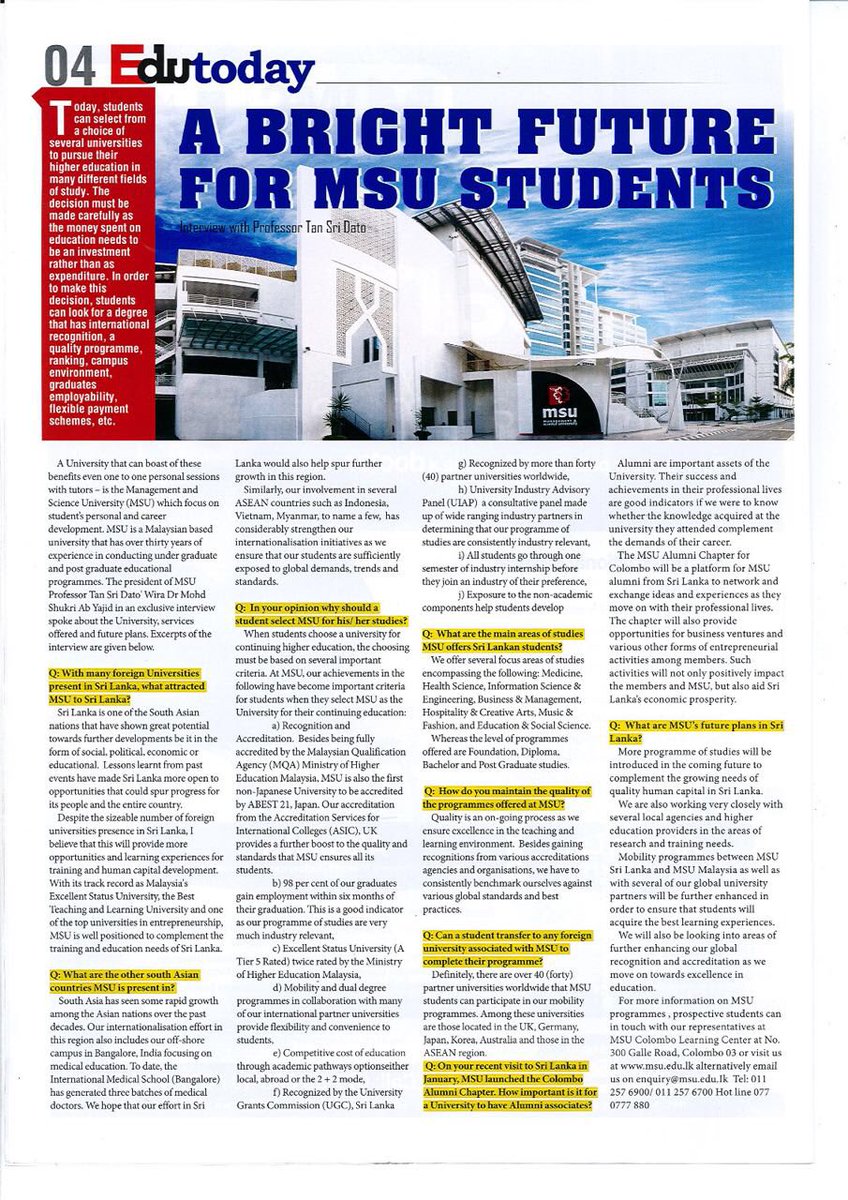 MohdShukriYajid's tweet photo. An interview with Edutoday a monthly magazine in Sri Lanka on educational opportunities at MSU. https://t.co/kp8PRyjZVF