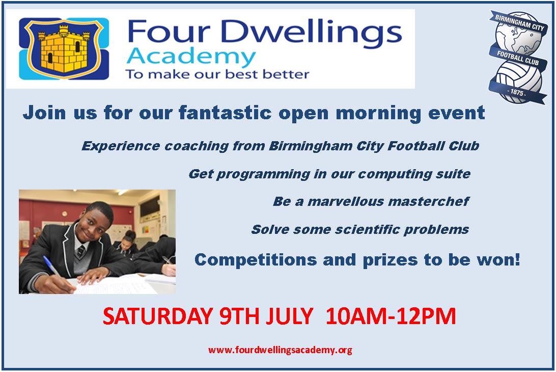 Four Dwellings Academy (@fourdwellings) on Twitter photo Open morning Saturday 9th July <a href="/FourDwellings/">Lift Four Dwellings Secondary</a> - A year 5 parent? Come and join us! Open morning Saturday 9th July <a href="/FourDwellings/">Lift Four Dwellings Secondary</a> - A year 5 parent? Come and join us!