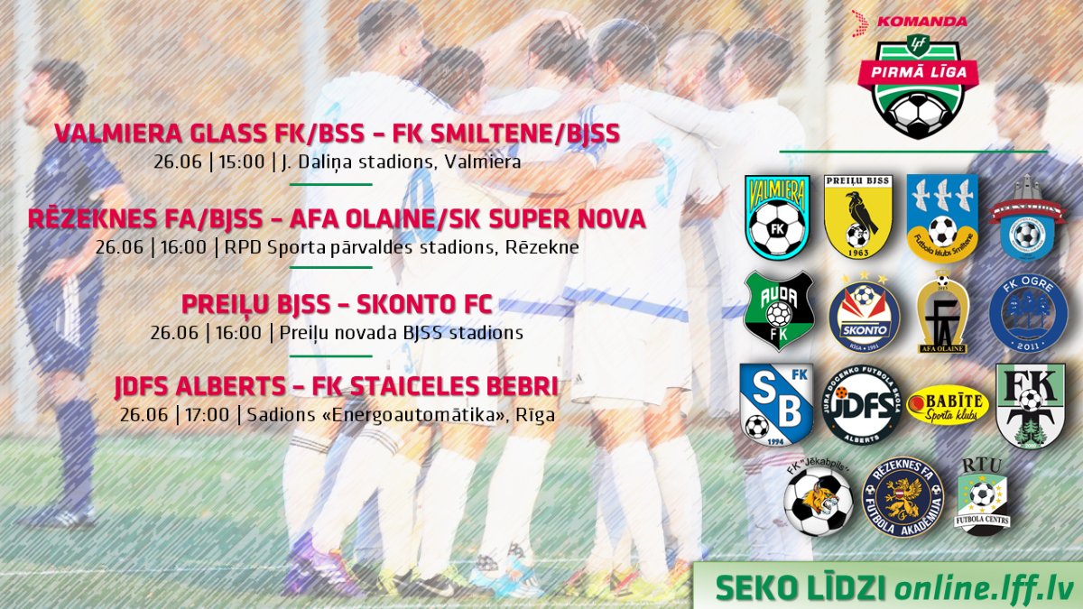 Pēdējās četras @KomandaLV Pirmās līgas čempionāta jūnija spēles šodien stadionos Valmierā, Rēzeknē, Preiļos un Rīgā
