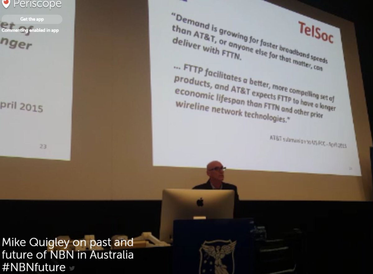 techAU's tweet photo. Quigley: "billions of dollars to bld a network that only just serves today's needs is incredibly short sighted" #NBN https://t.co/LgQkoOH3uP