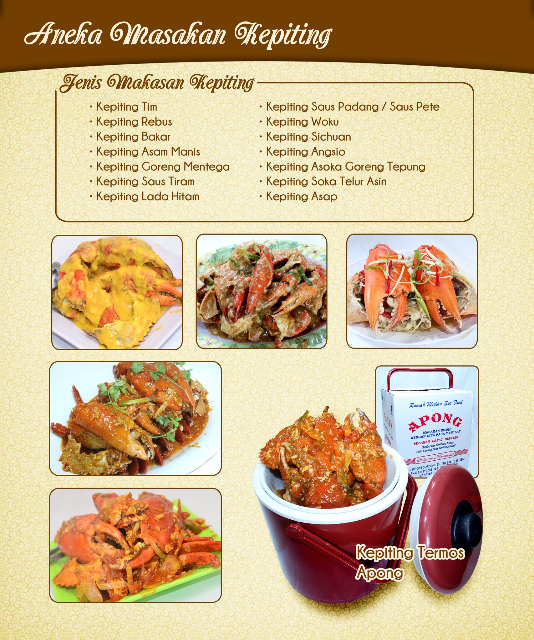 Resto Apong Seafood on Twitter: "Aneka Masakan Kepiting@Restaurant