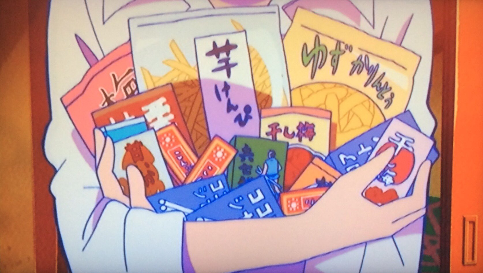 たままつさん おそ松さんお菓子コレクション 男子6人分のお菓子は とにかく量 煮干しも男子向けのおやつになります 腕いっぱいのお菓子 今川焼きを松野家に届けたい おそ松さん