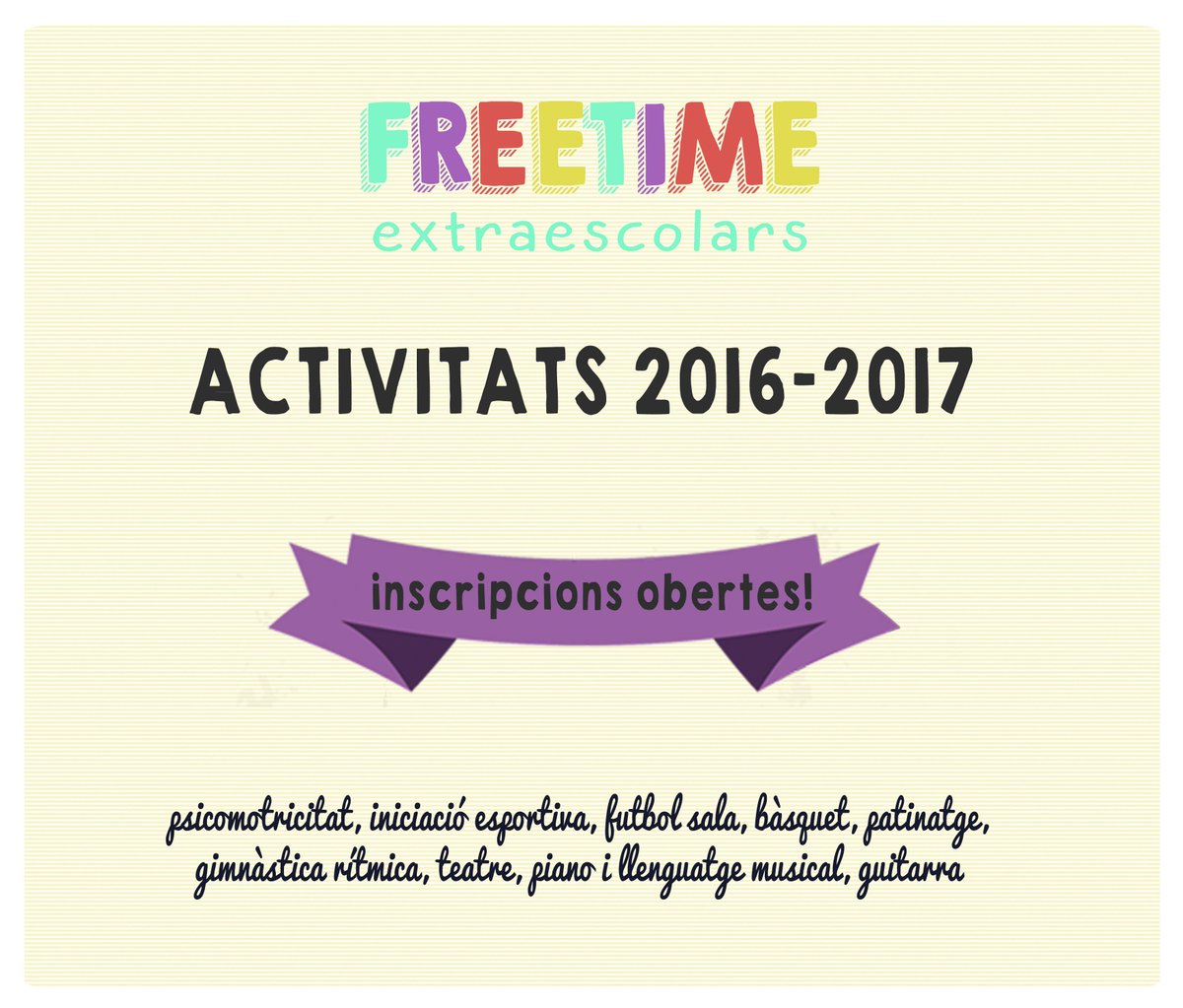 FreeTimeCat's tweet photo. Ja estan obertes les inscripcions per a les #extraescolars del 2016-17 a l'escola El Pinar https://t.co/f6Y7aAChvL https://t.co/UbgduM6vOb
