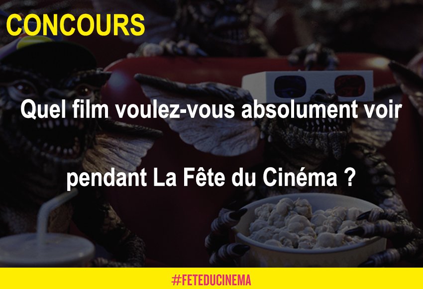 feteducinema's tweet photo. #Follow #RT + répondez à la question pour tenter de remporter 3x2 places de ciné ! #concours #bonplan #feteducinema https://t.co/CtpdQTbBTj
