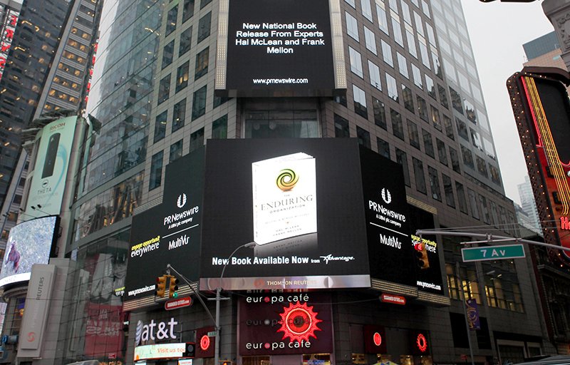 TheMcLeanGroup's tweet photo. This was a fun day: When my book The Enduring Organization was featured on the screen in Times Square!  #leadership https://t.co/cgxTs36D2T