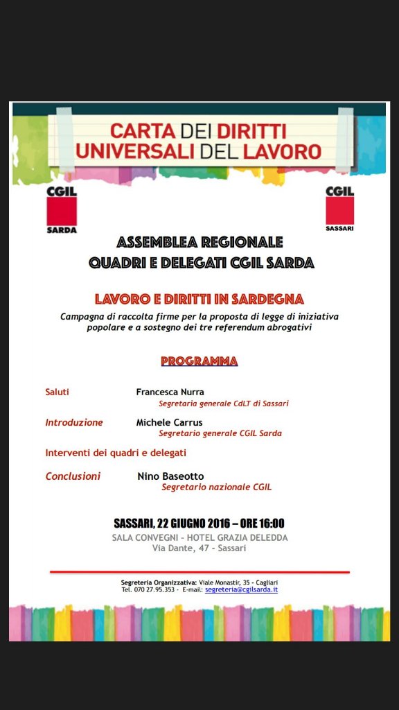 Filctemsassari's tweet photo. Carta dei Diritti Universali dei Lavoratori.Oggi a Sassari iniziativa Regionale. https://t.co/FmDiLsaIYb