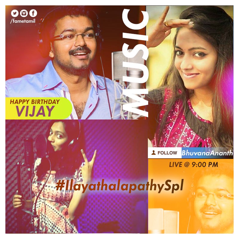 fameTamil's tweet photo. Sing some #RockingRaagams with Bhuvana Ananth LIVE on #fame!
#IlayathalapthySpl https://t.co/7hoxGxDKQw
