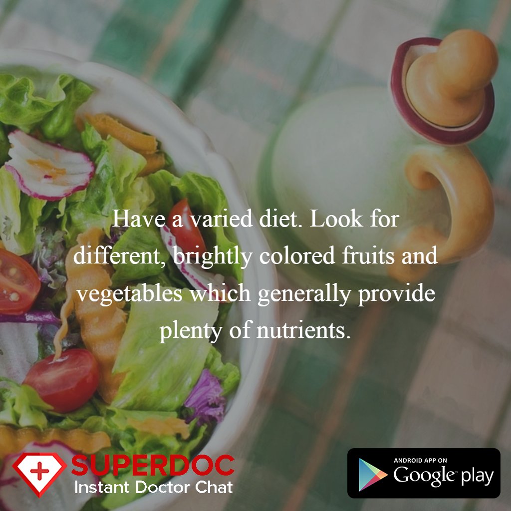 superdocapp's tweet image. Have a varied diet...
Get more #healthtips.
Download superdoc app: buff.ly/28LMxVl