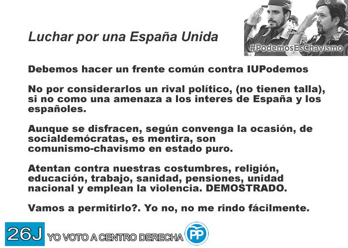katafu13's tweet photo. #NoPodeis #YoVotoAzul #PorLaUnidad
Por la unidad de España un NO rotundo al comunismo https://t.co/DhXNQFVmNB
