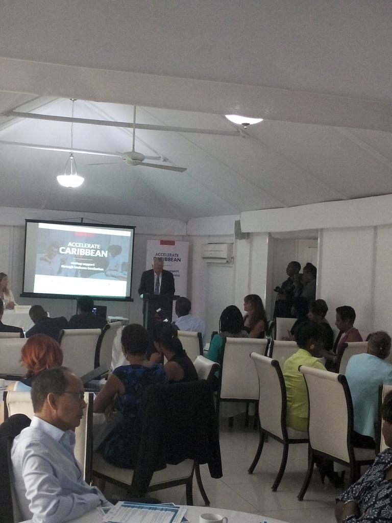 HM Samuda brings remarks to the <a href="/AccelerateCarib/">Accelerate Caribbean</a> entrepreneurial development workshop.