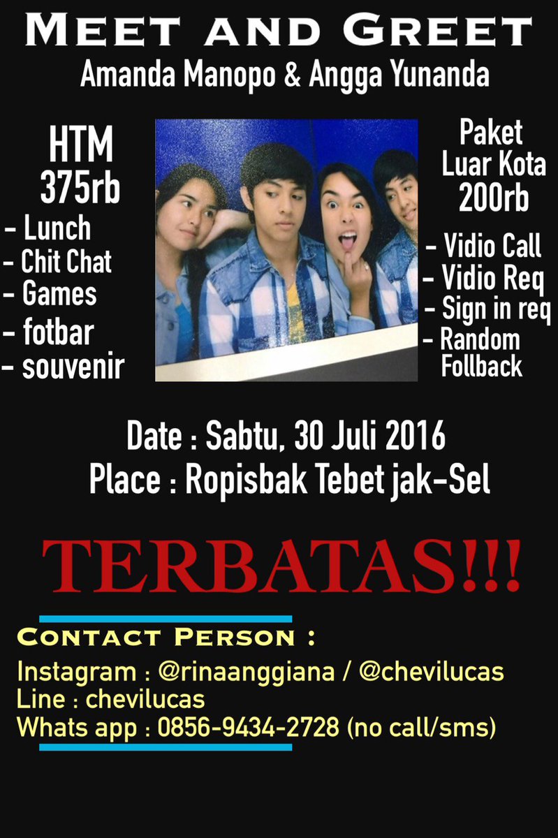 amandamanopo's tweet photo. Guys, Come&amp;Join MnG aku dan Angga di jakarta tgl 30 juli'16. More information line chevilucas https://t.co/f6D7EhyyWG