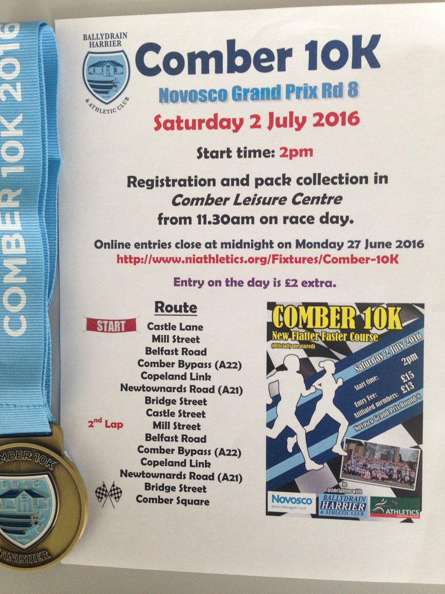 BallydHarriers's tweet photo. Some more info on the Comber 10K. Come &amp; try the new flat &amp; fast course. It's got to be a counter in the Novosco GP! https://t.co/4pIMpLENXy