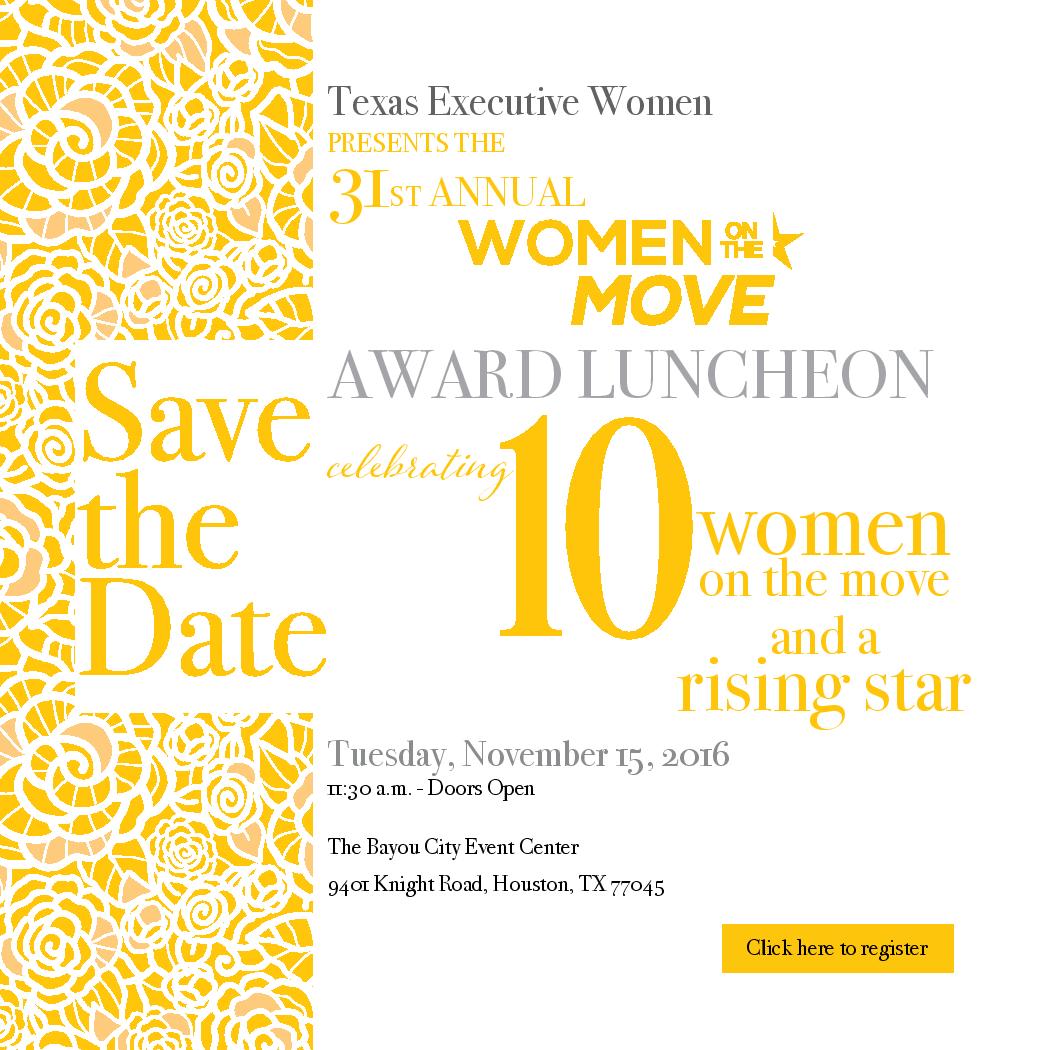 eEventsGroup's tweet image. We are excited to share the Women on the Move Luncheon on Nov. 15, 2016 #TEW #eEvents #WomenontheMove #Houstonevents
