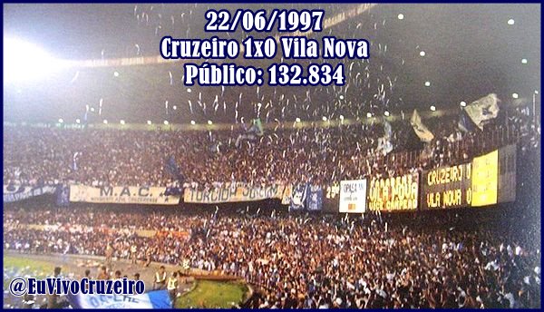 EuVivoCruzeiro's tweet image. Há 19 anos, o #Cruzeiro vencia o Vila Nova e registrava o MAIOR público da história do Mineirão! 132.834 pessoas.