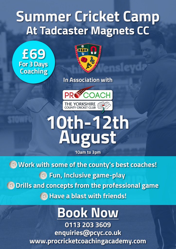 Junior cricket coaching in the summer holiday <a href="/TadMagnets/">Tadcaster Magnets</a> @ProCoachCricket